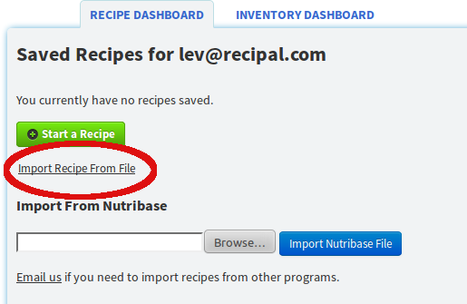 Import nutrition data to ReciPal