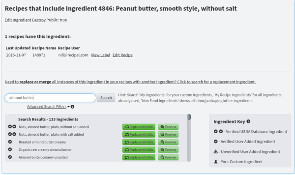 Replace Ingredient Search